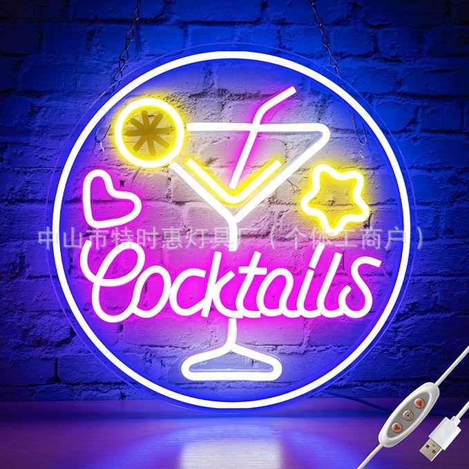 跨境亚马逊led霓虹鸡尾酒bar酒吧餐厅酒柜装饰酒杯鸡尾酒图案