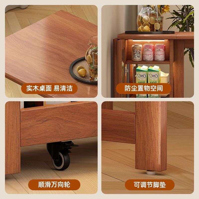 中古风实木折叠餐桌小户型家用复古可移动伸缩方型吃饭桌椅套装