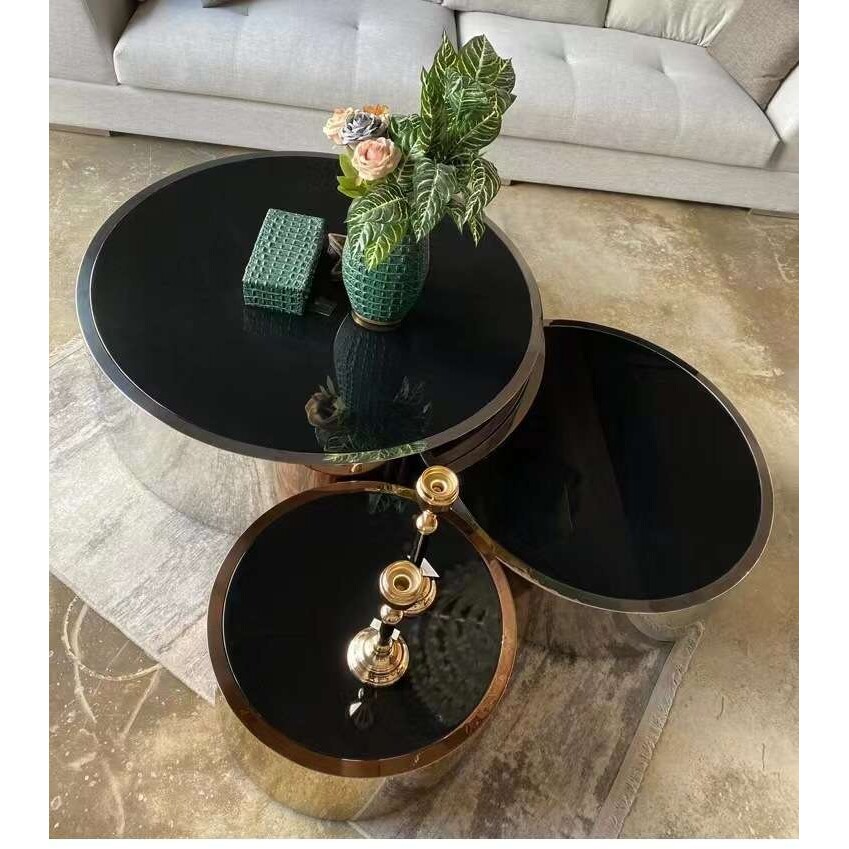 轻奢玻璃大小圆茶几角几组合不锈钢现代简约小桌子家用客厅小茶桌