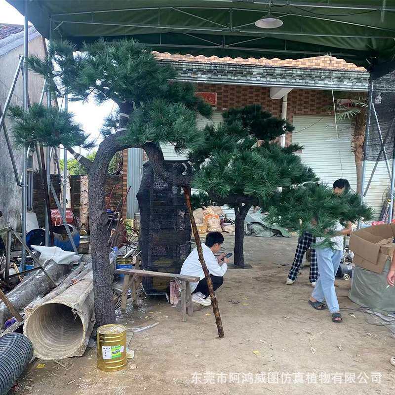 仿真迎客松罗汉松造型树酒店客厅大堂景观树造景树仿真树摆件厂家