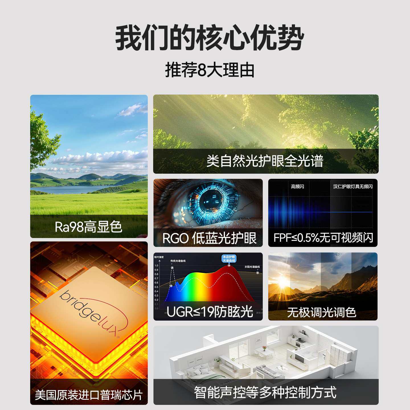 智能语音全光谱护眼客厅卧室LED灯具轻奢仿水晶吸顶灯套餐