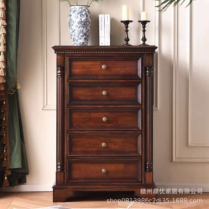 中古风实木五斗柜多层抽屉储物收纳柜法式复古客厅家用美式置物柜
