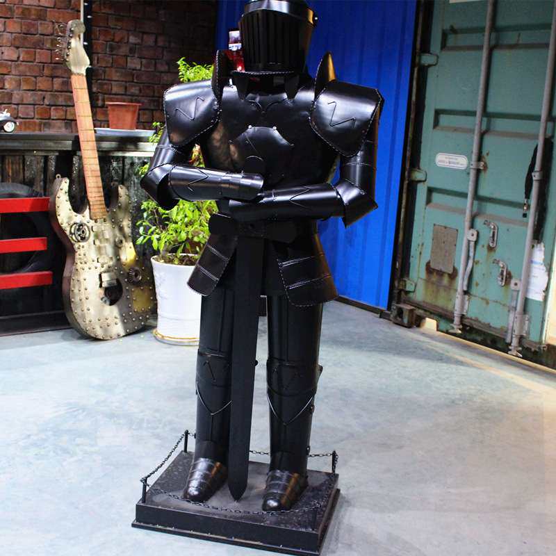 复古铁艺盔甲人摆件 武士铠甲骑士模型 酒吧家居装饰品 勇士模型