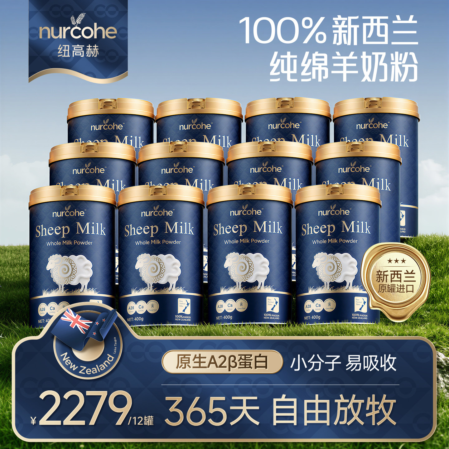 【半年套餐-12罐装】nurcohe纽高赫新西兰原装进口纯绵羊奶粉成人