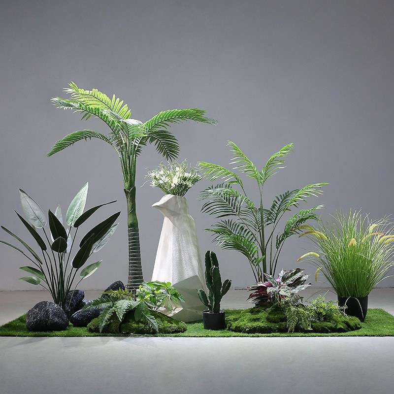 绿植盆栽大型植物假山造景绿植景观装饰文竹橱窗楼梯转角落地仿真