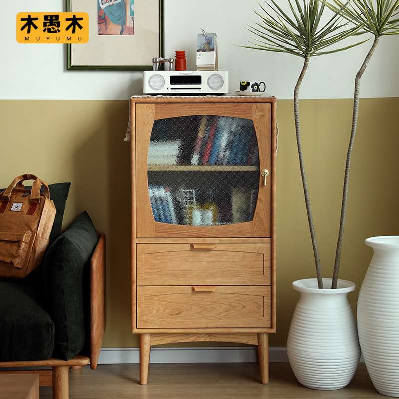 北欧樱桃木沙发边柜日式小立柜客厅收纳储物斗柜侧边柜厨房碗柜