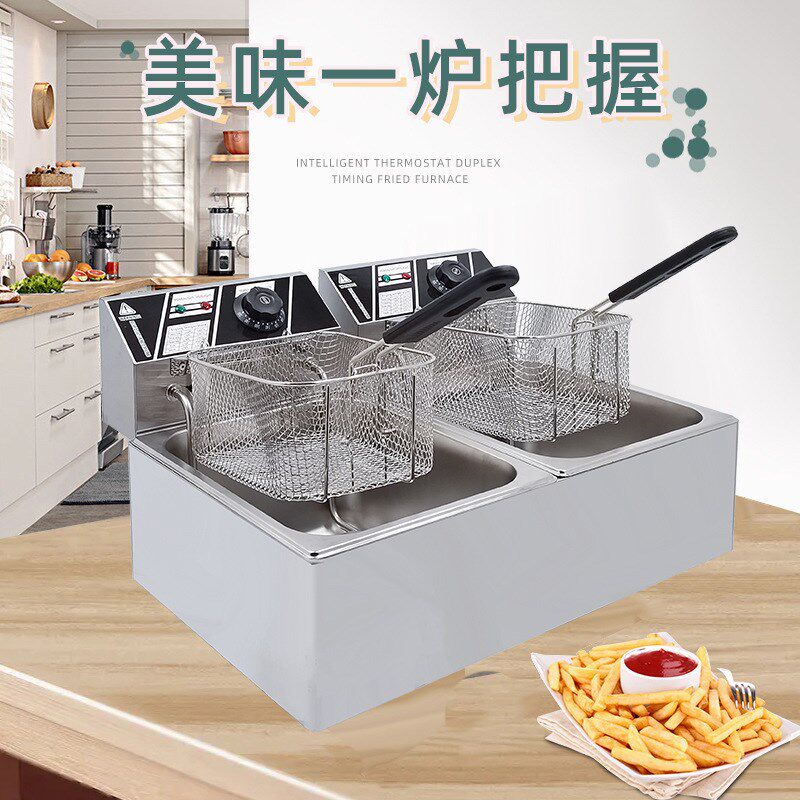 商用82电热炸炉双缸双筛油炸锅油炸炉薯条鸡排油炸机小吃机器摆摊