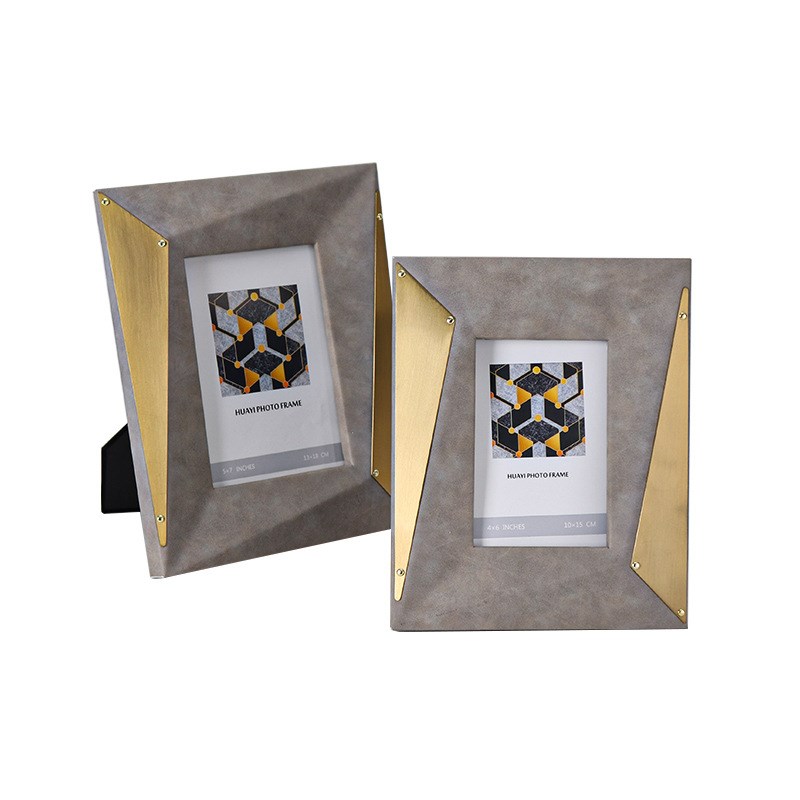 金属相框三角型铆钉几何折痕装饰品软皮相框摆台创意软装摆件