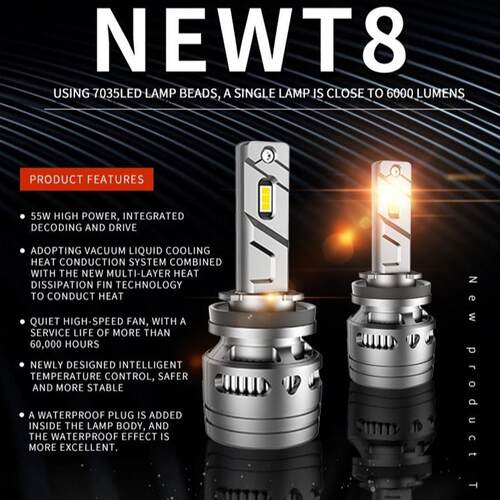 LED汽车大灯:T8一体驱动解码CANBUS大功率车灯 11000LM铜管鳍片