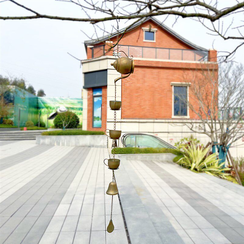 欧式铁艺复古茶杯风铃做旧创意墙上装饰摆件户外花园庭院挂件雨链