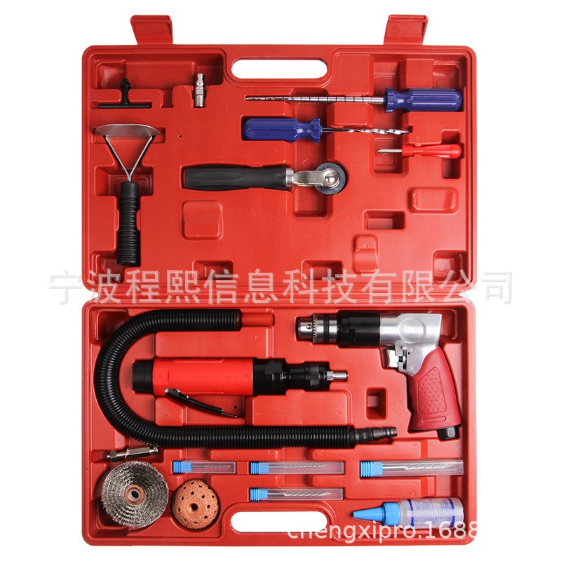18件套补胎工具组套装低速打磨机气钻蘑菇钉胶片胶水钻头气动工具