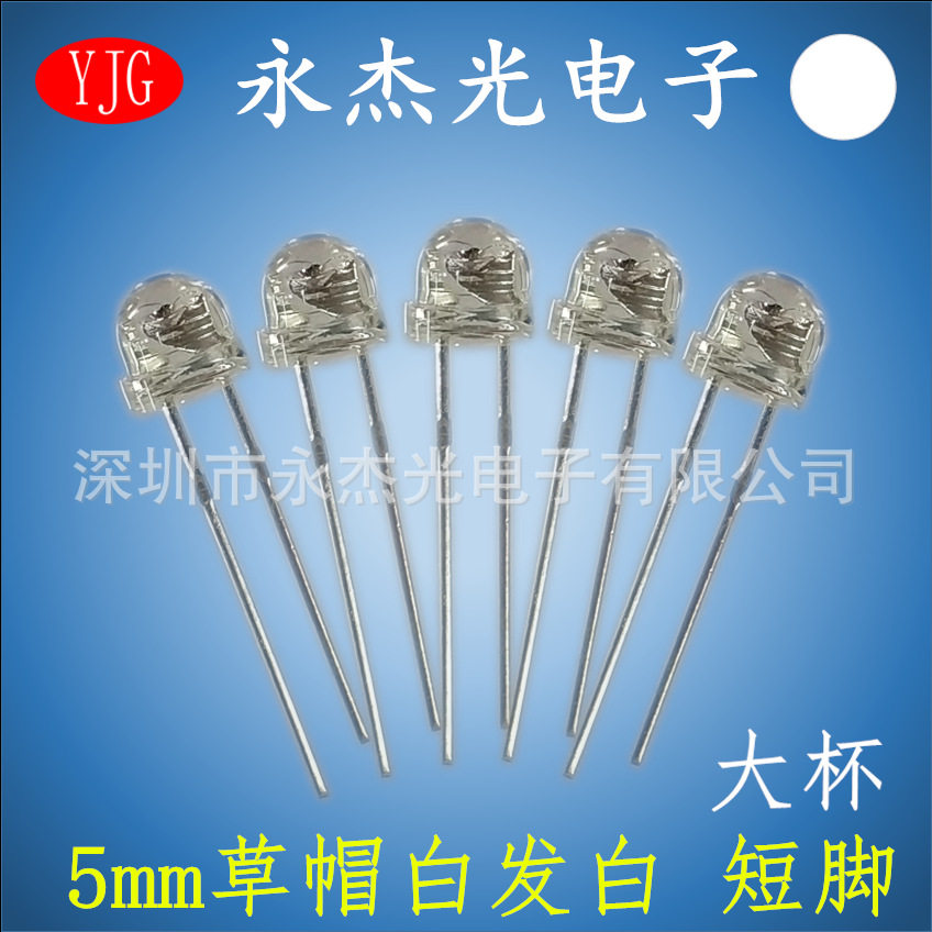插件LED5mm草帽大杯白灯高亮f5大杯草帽灯白光白色led发光管