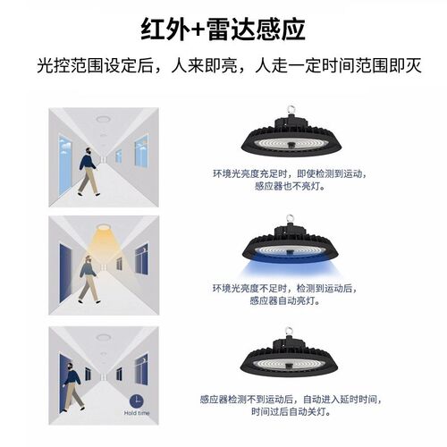 雷达感应led工矿灯 厂房车间照明灯羽毛球馆天棚灯 仓库ufo工矿灯