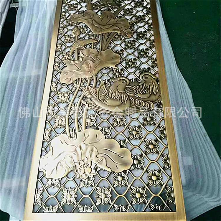 仿古铜装饰铝雕金属镂空花格订制酒店卧室铝艺屏风隔断