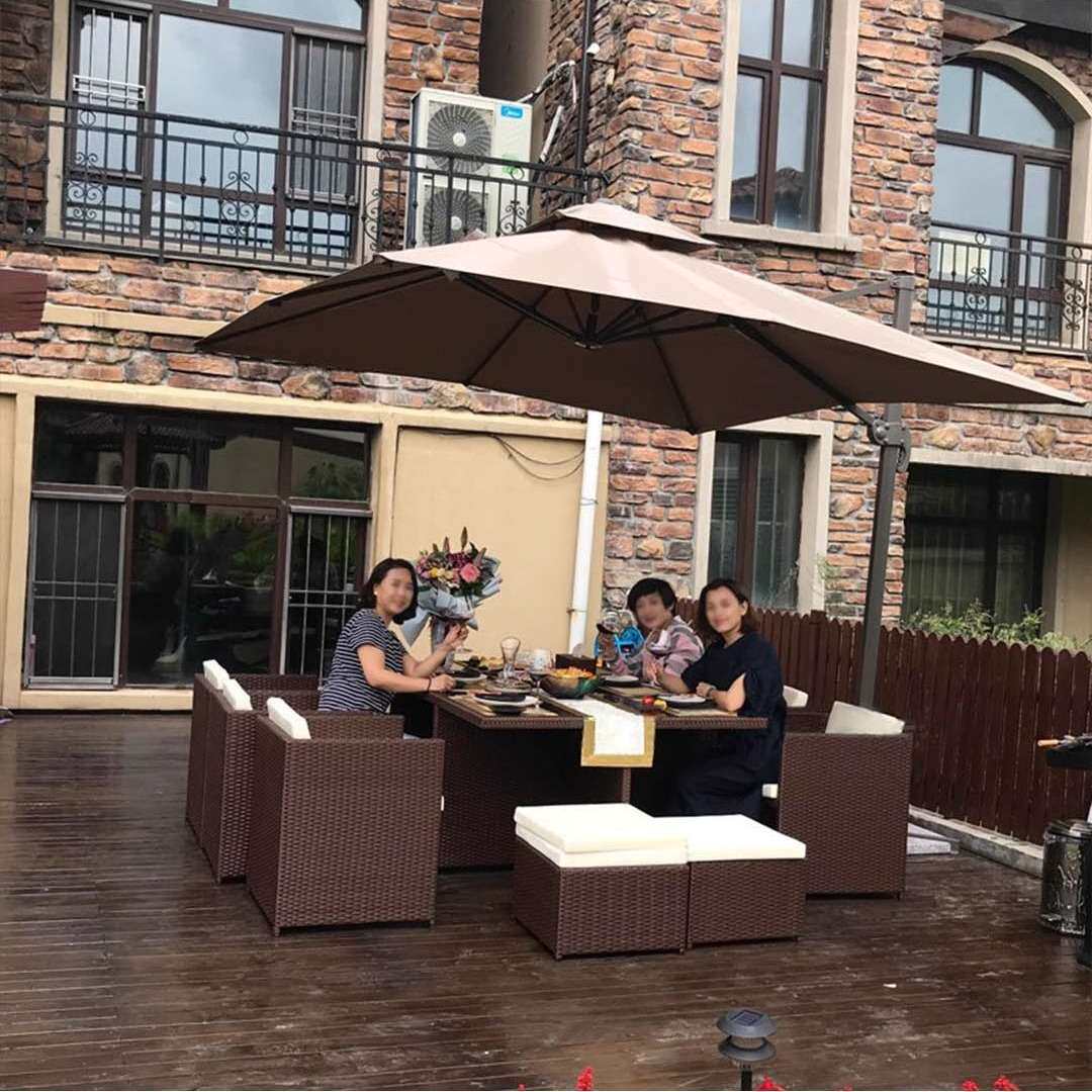 户外咖啡桌椅组合别墅庭院阳台花园高端藤编防水防晒茶几桌椅带伞