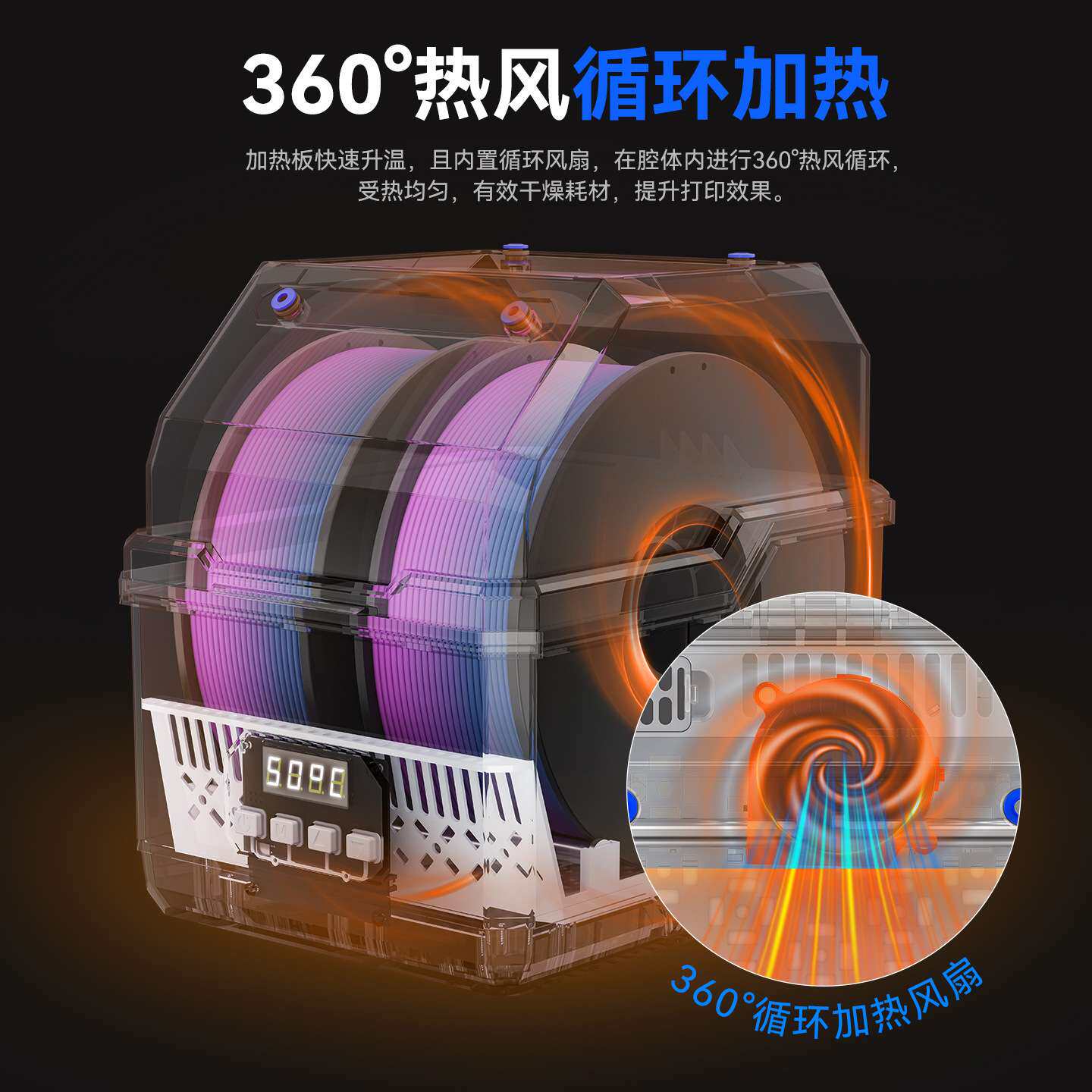 启庞3d打印机K-02双卷耗材干燥箱防潮防尘持续烘干储料盒PLA ABS