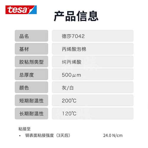 德莎tesa7042双面丙烯酸泡棉高粘胶带玻璃门板家具窗格条面板黏贴