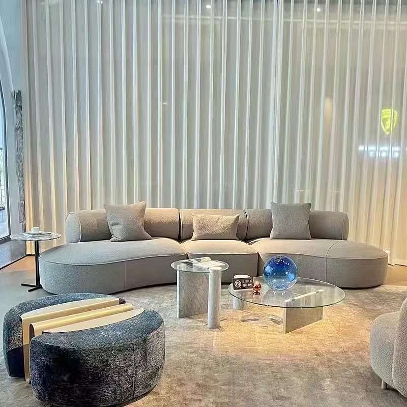 北欧轻奢布艺沙发客厅极简约小户型北欧家具设计师红色弧形沙发