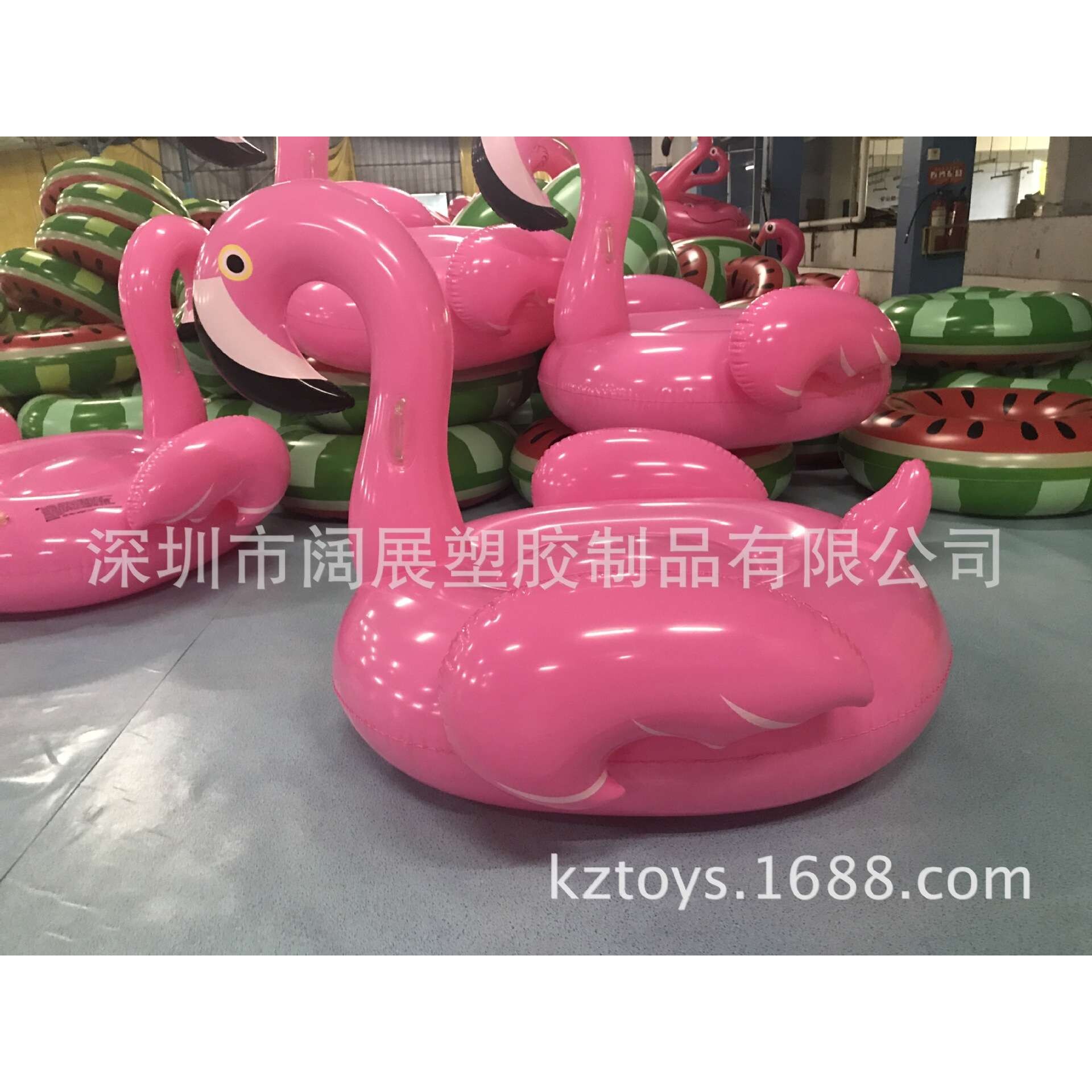 现货PVC材质充气天鹅火烈鸟坐骑浮排，150CM充气玫红色火烈鸟浮排