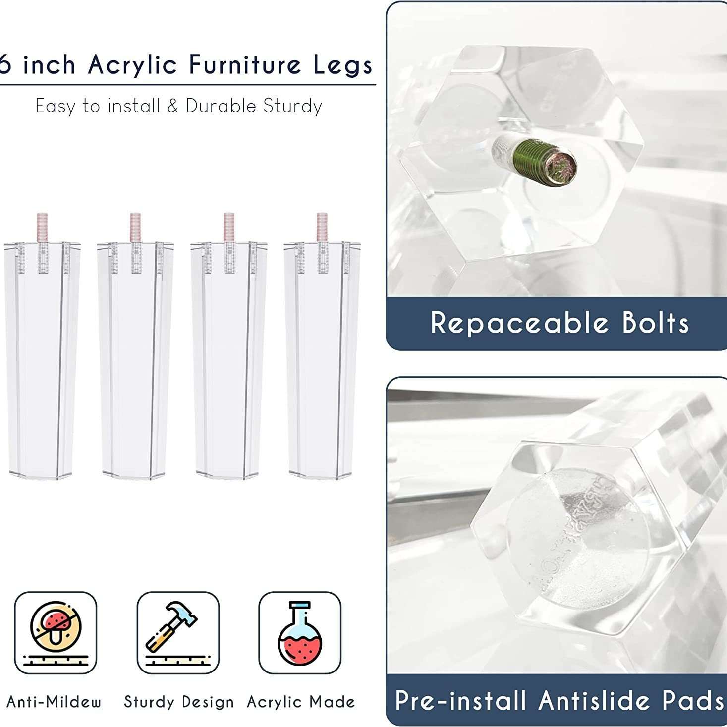 跨境新品 亚克力沙发脚 橱柜脚家具五金水晶柜腿 现代风格家具腿