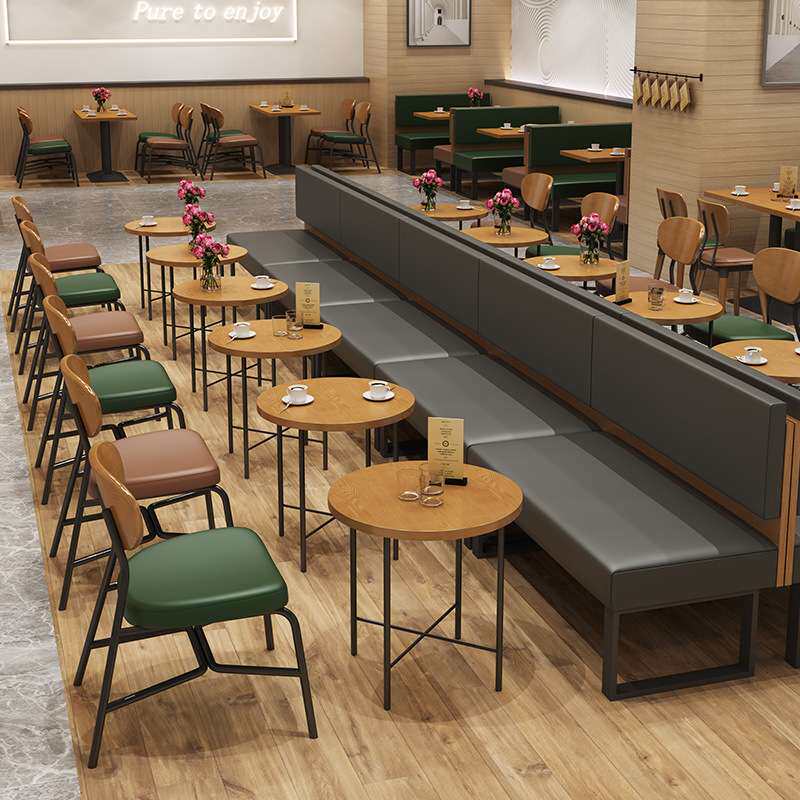 商用简约休闲茶餐厅咖啡厅卡座沙发韩式料理店奶茶店书吧桌椅组合