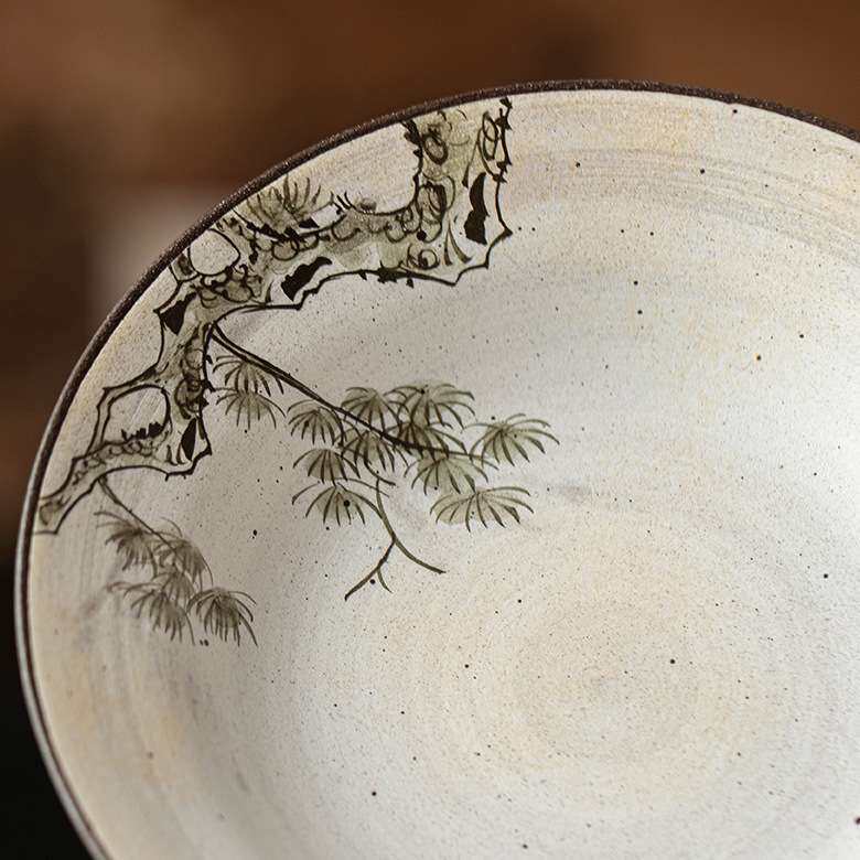 弥言复古粗陶手绘松风壶承家用蓄水茶台手工干泡台家用粉引茶点盘图片
