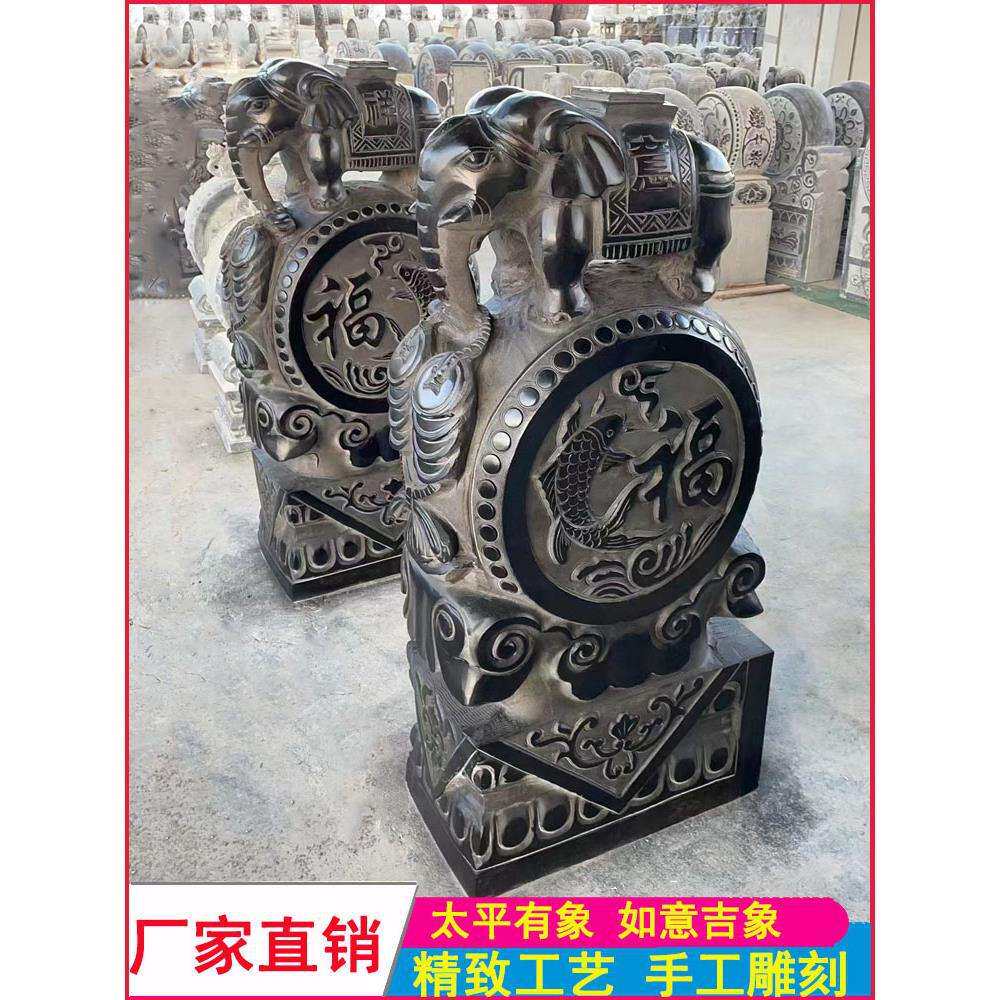 石雕门墩一对抱鼓石青石仿古貔貅麒麟狮子象庭院门口家用石鼓门当