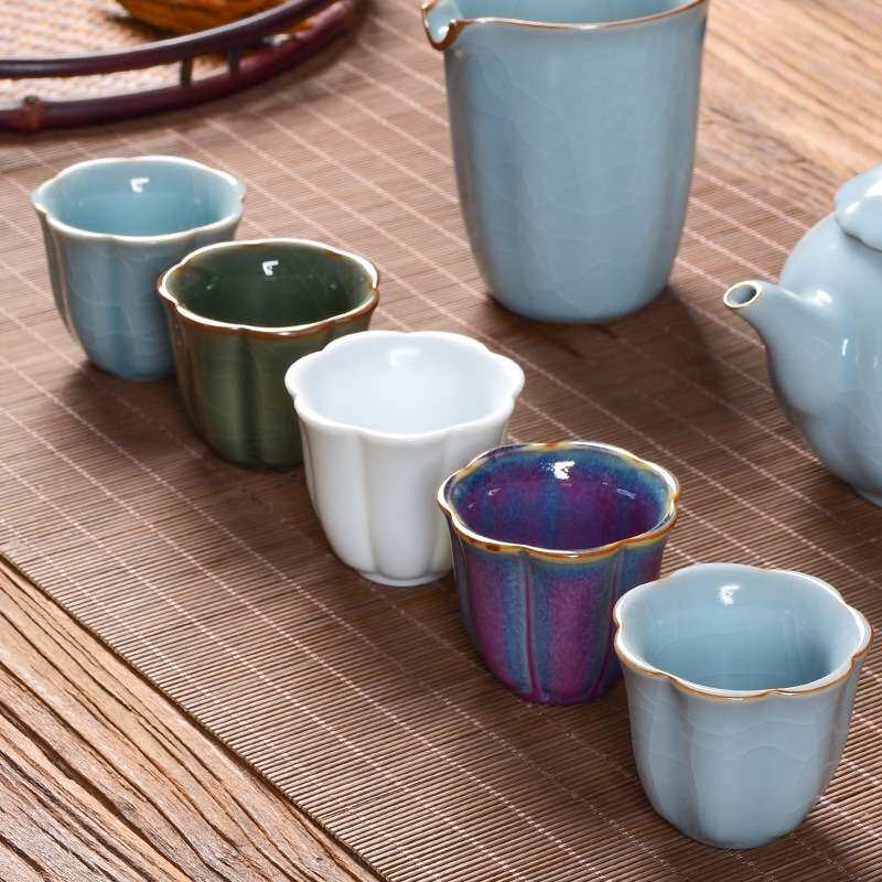 仿宋五大名窑茶杯套装汝窑茶具哥窑主人杯家用官窑杯子送礼装茶器