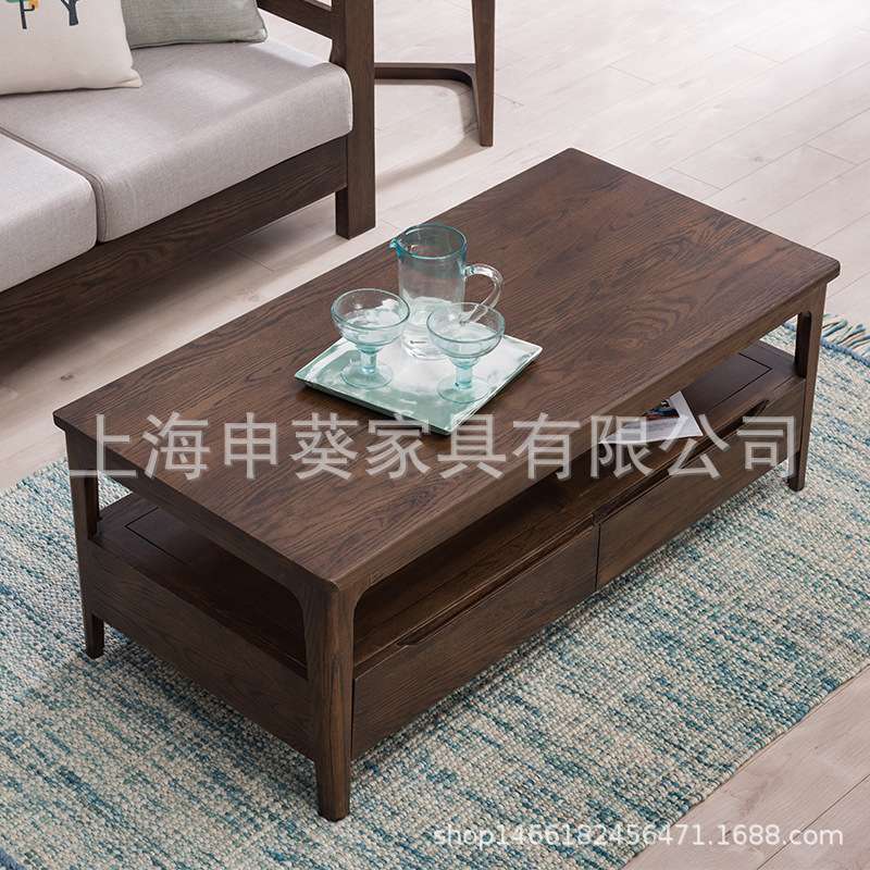 现代简约茶几北欧日式茶桌小户型客厅带四抽实木茶几创意家具制作