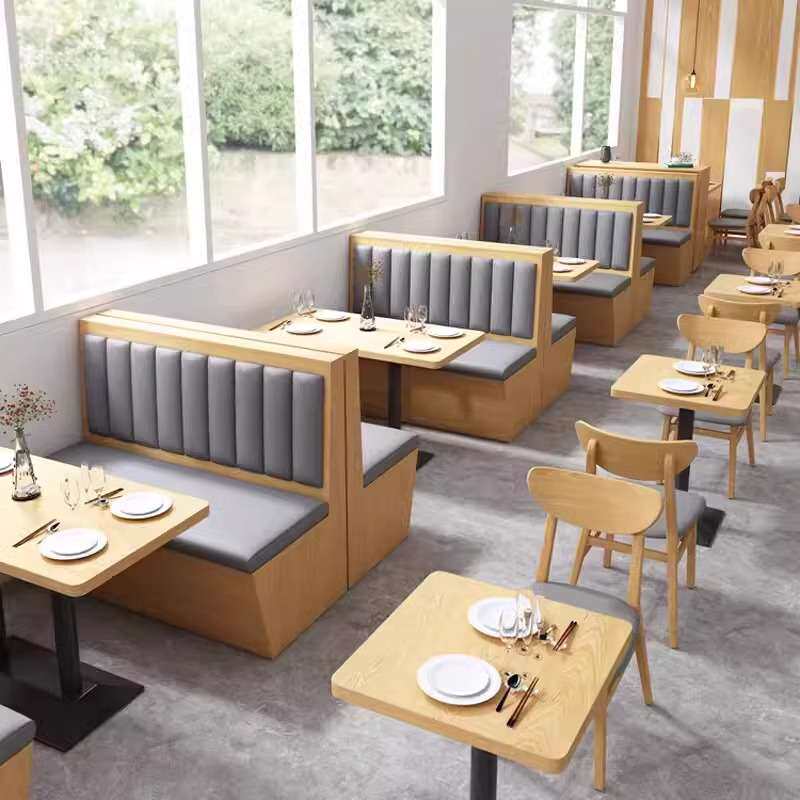 餐饮卡座沙发茶餐厅面馆小吃快餐奶茶汉堡店板式靠墙沙发桌椅组合