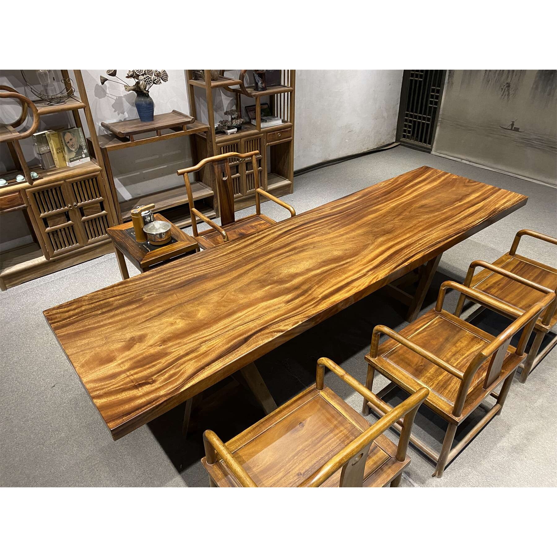 胡桃木会议桌功夫泡茶台实木大板桌中式餐桌书房学习桌现代简约桌