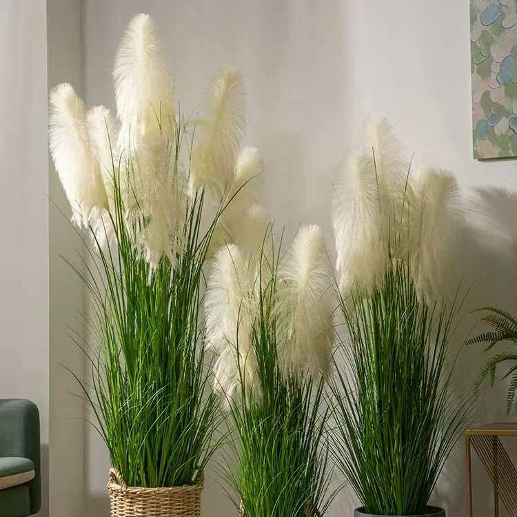 高档芦苇草仿真花假树植物盆栽客厅室内仿生绿植装饰橱窗造景摆件