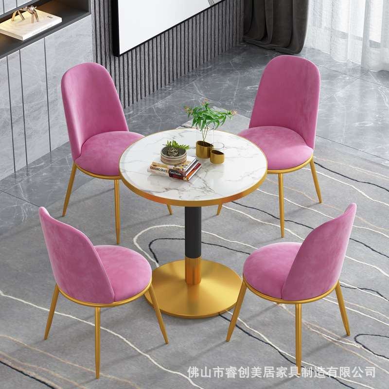 简约奶茶店桌椅组合靠背椅圆桌接待洽谈餐桌椅单人沙发椅咖啡桌