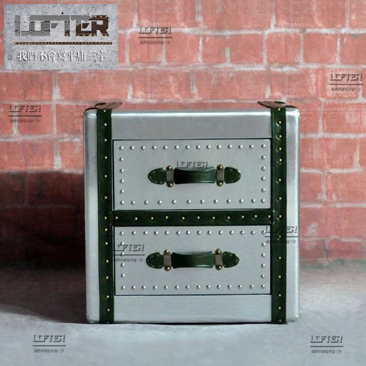 铝皮铆钉角几后现代主义家具双抽装饰柜LOFT工业风个性沙发边几