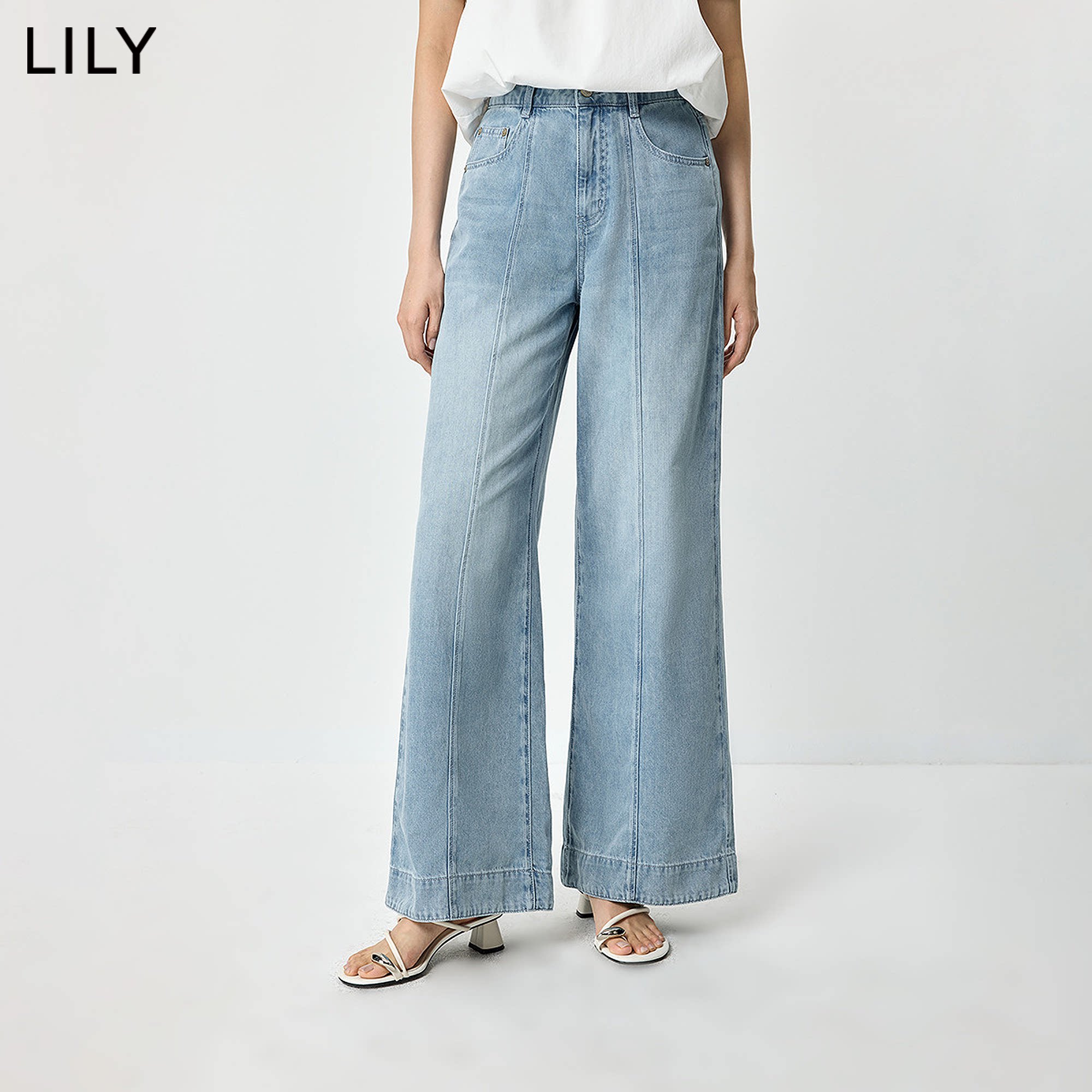 LILY2026夏新款莱赛尔棉混纺复古宽松休闲通勤工装阔腿裤牛仔裤女
