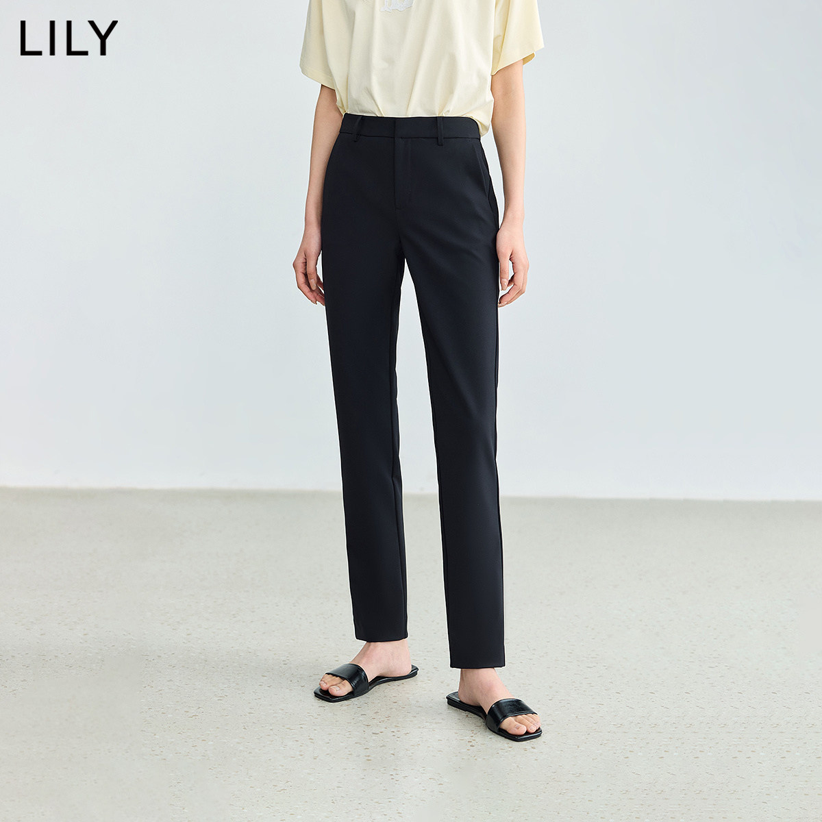 LILY2026夏新款简约显瘦高腰九分修身百搭通勤铅笔裤休闲小黑裤女