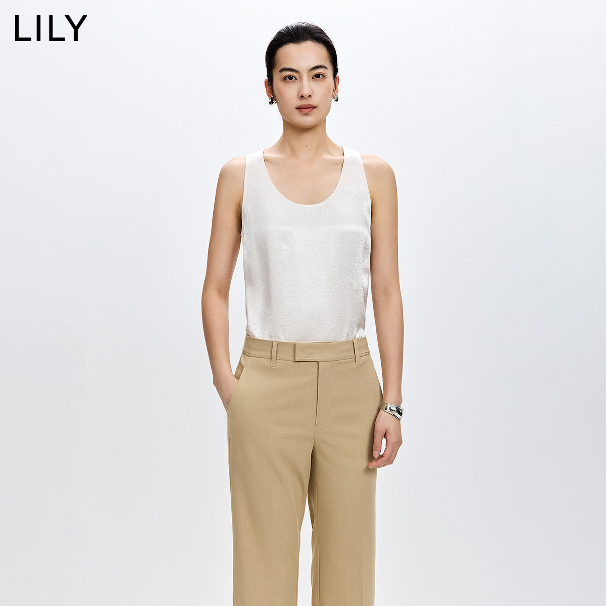 100%醋酸LILY2026春新款女装法式垂感U领套头气质吊带背心打底衫