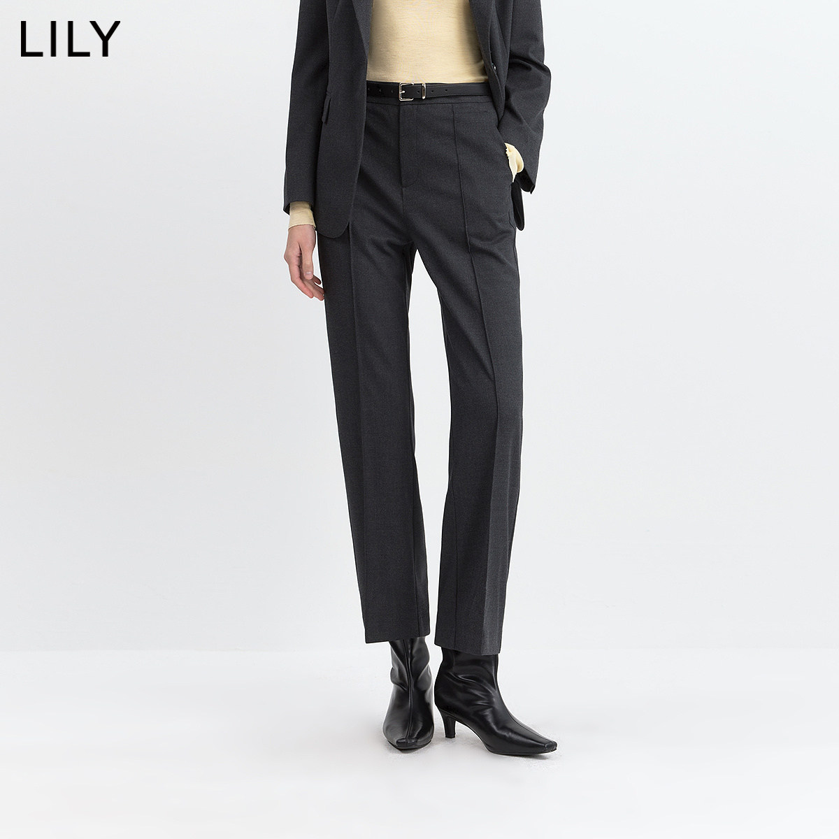 LILY2026冬新款复古简约轻商务休闲通勤深色西裤九分烟管裤女长裤