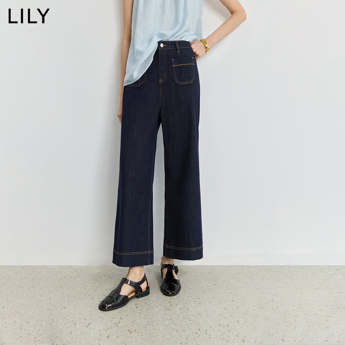LILY夏新款复古修身牛仔喇叭裤