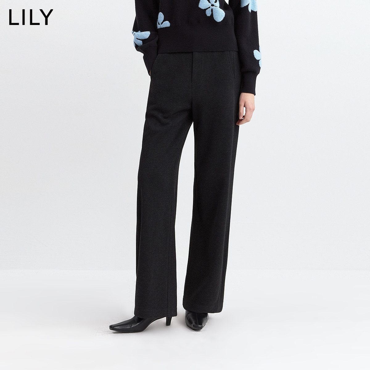 LILY2026冬新款女装松弛感简约高腰宽松休闲轻商务通勤直筒裤长裤