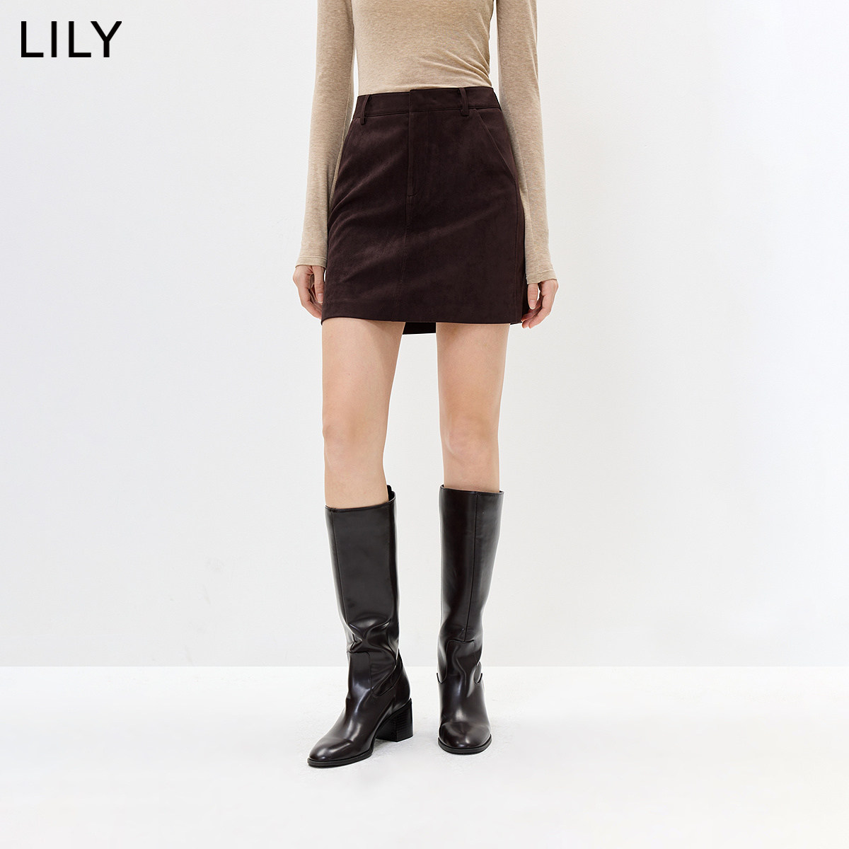 LILY秋新中高腰A字短裙通勤