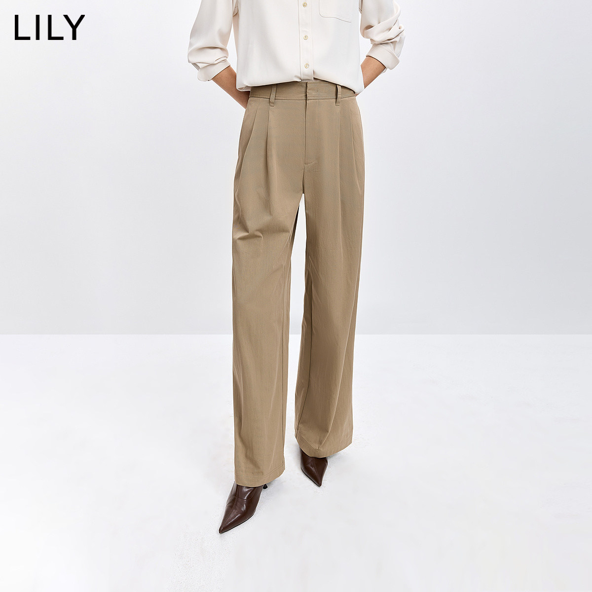LILY2026春新款女装复古老钱风肌理感休闲通勤可调节微锥裤阔腿裤