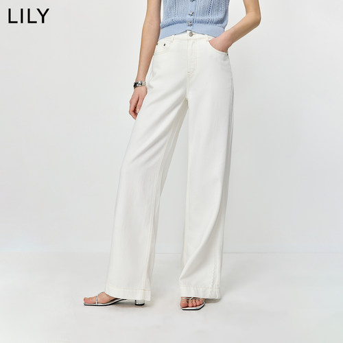 LILY夏新款白色阔腿牛仔裤女