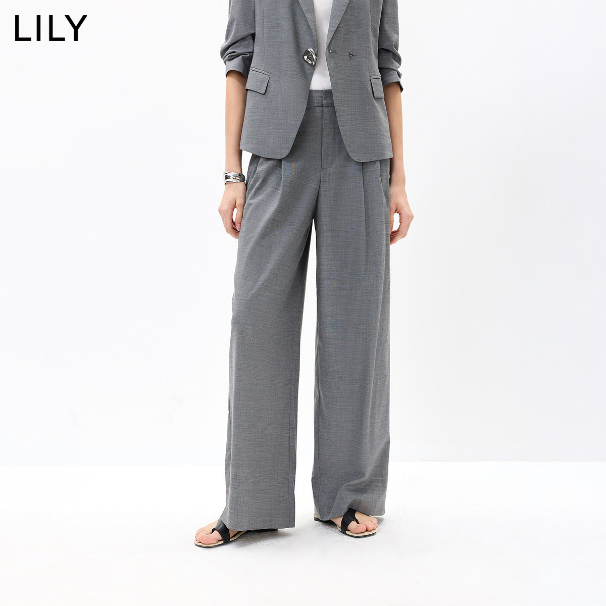 LILY2026秋新款格雷系垂感宽松休闲通勤百搭灰色阔腿裤西裤女长裤