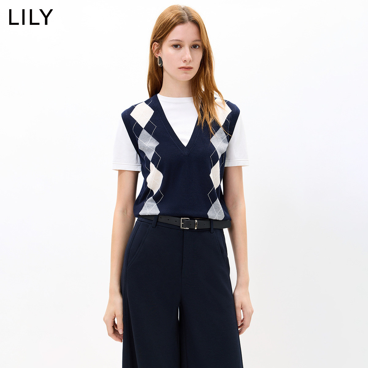 LILY女装复古撞色假两件针织衫