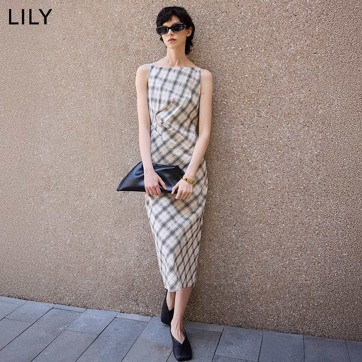 LILY夏新款纯棉收腰通勤连衣裙