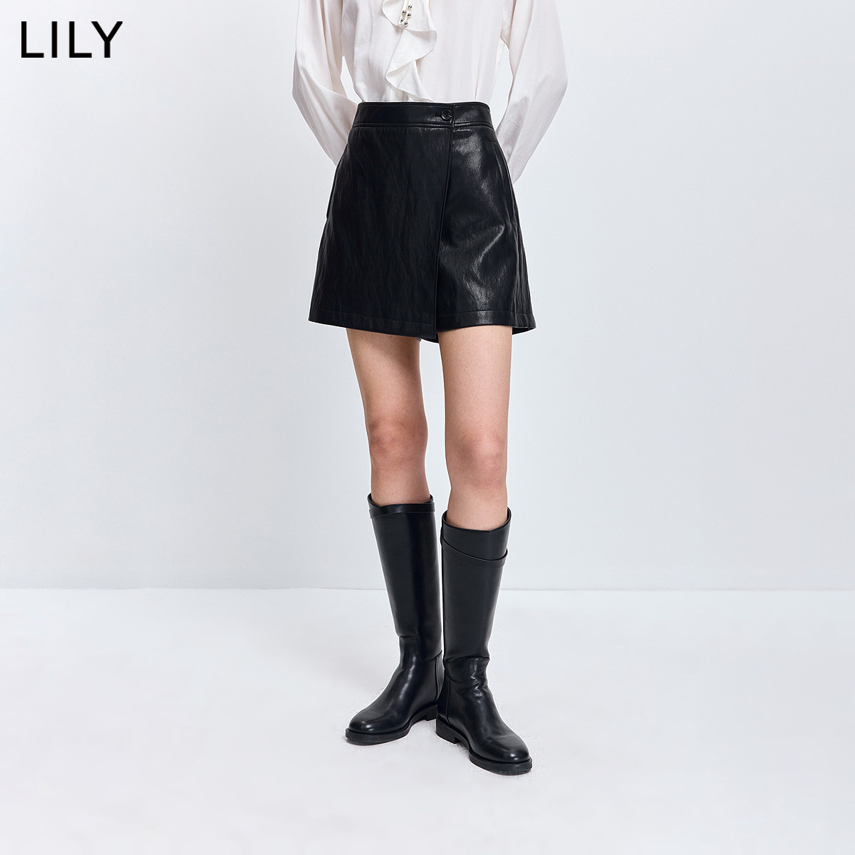 LILY2026春新款复古休闲百搭气质通勤深色裙裤女A字直筒阔腿短裤