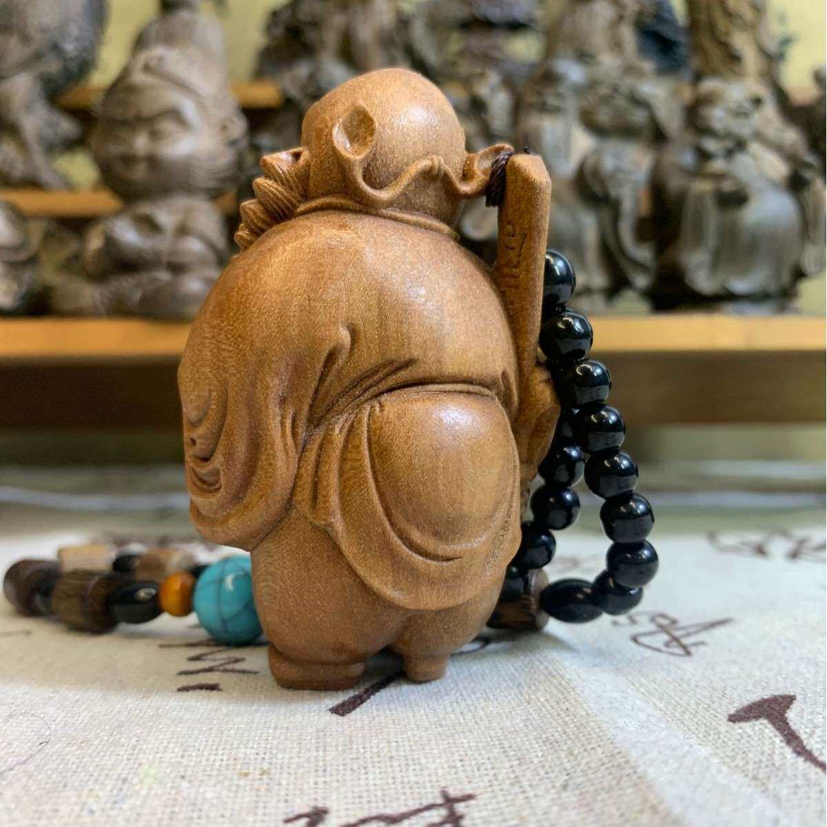 天然老山檀香木雕钟馗手把件文玩工艺品家居装饰桌面摆件汽车挂件