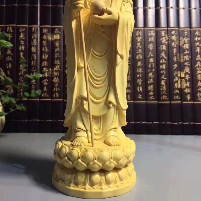 黄杨木雕立莲花地藏王家居木雕摆件雕刻木质工艺品摆件