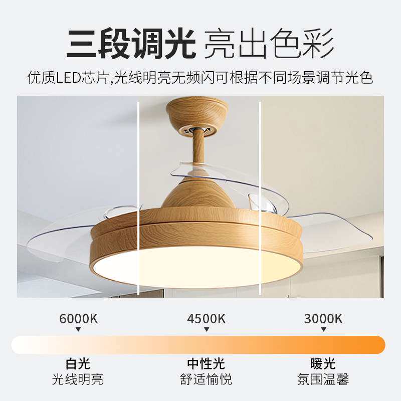 北欧隐形风扇灯工厂直销卧室网红吊扇灯餐厅客厅家用智能风扇吊灯
